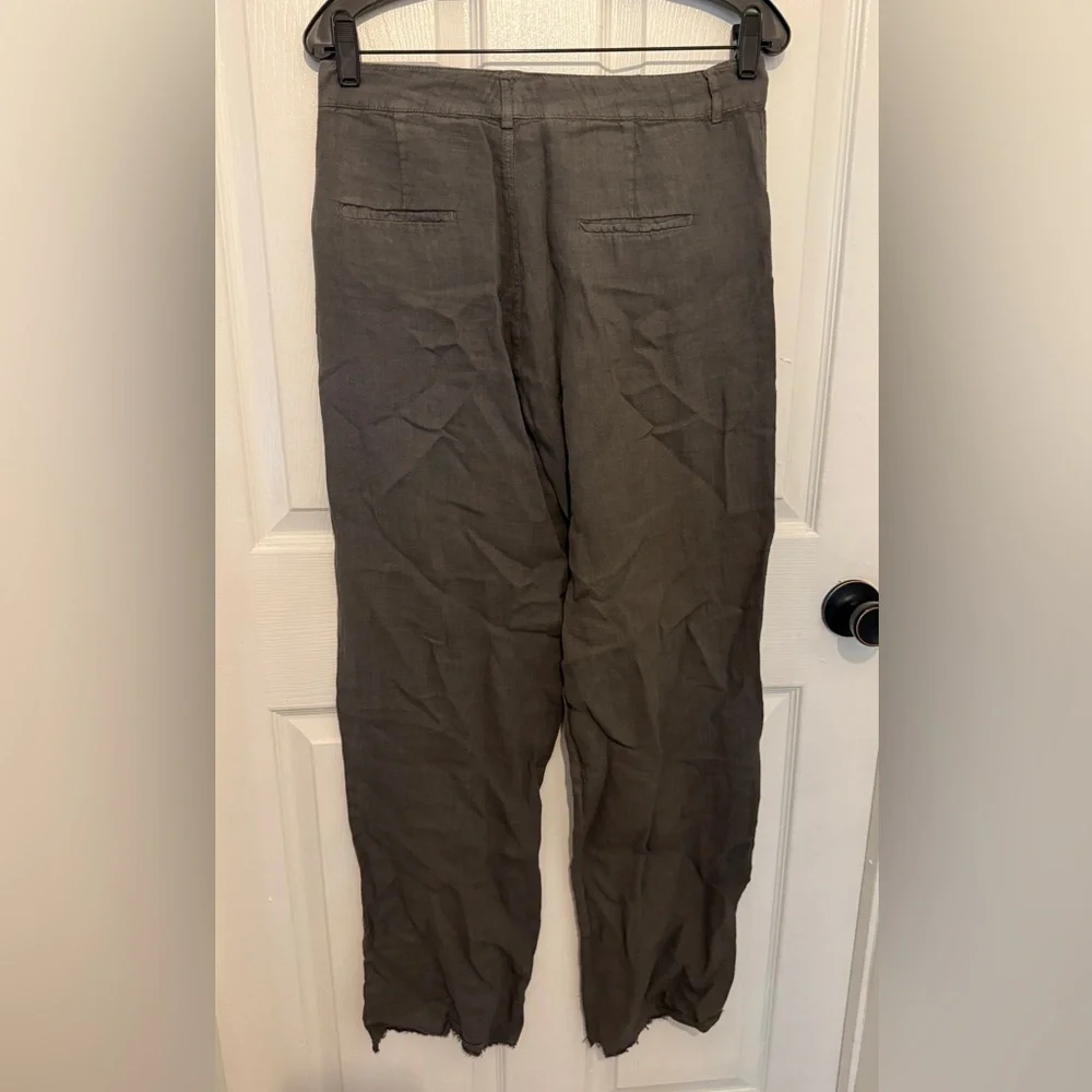 ZARA Women’s Dark Gray Linen Blend High Waist Frayed Hem Straight Leg Pants